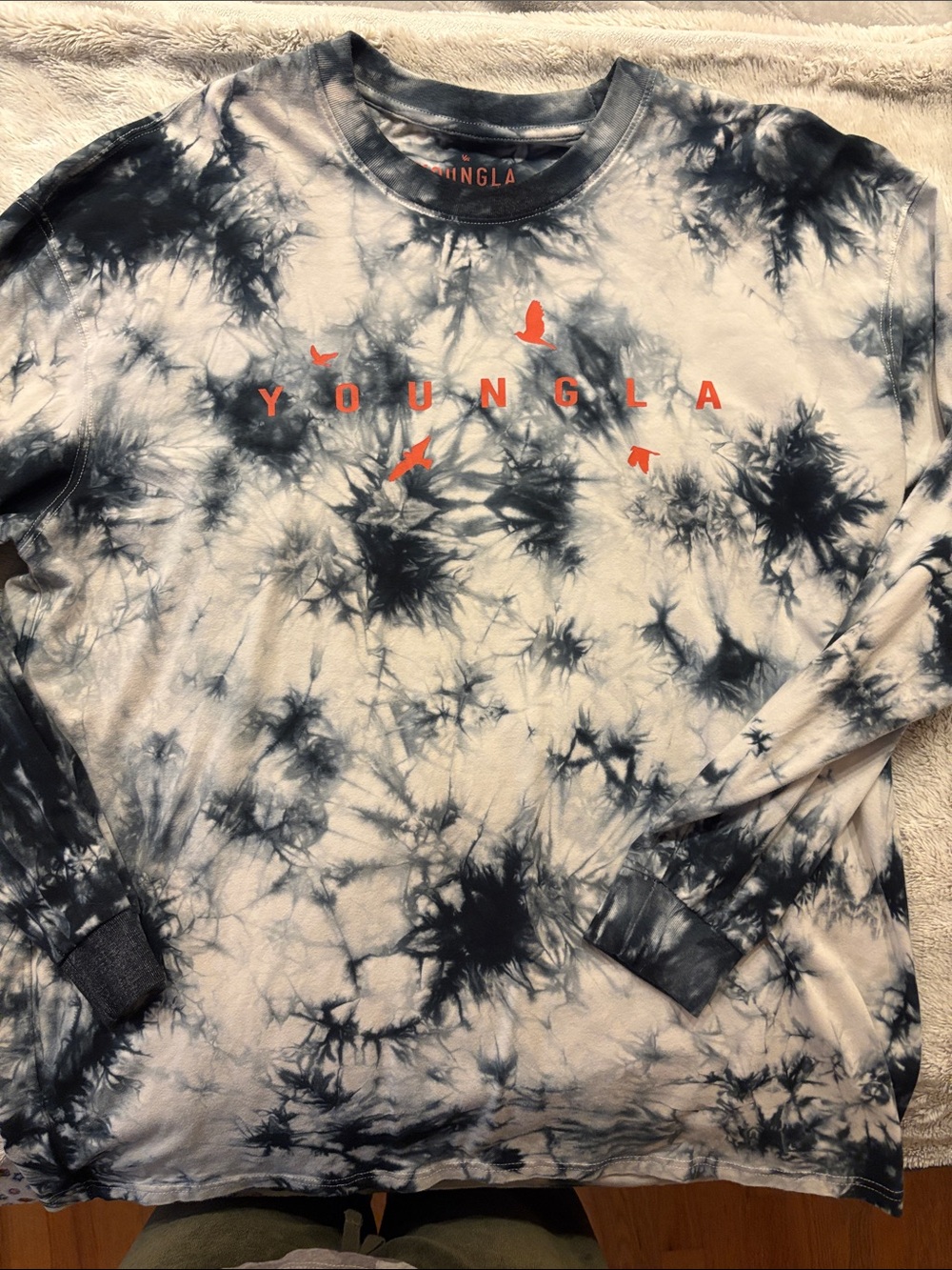 YoungLA Black & White Tie-Dye Long Sleeve Shirt with Orange Logo